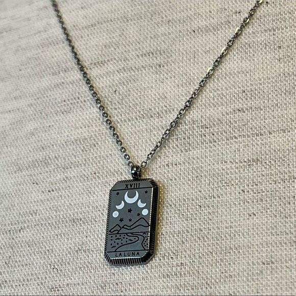 Moon Silver Tarot Card Tarnish Free Necklace - Picture 2 of 7